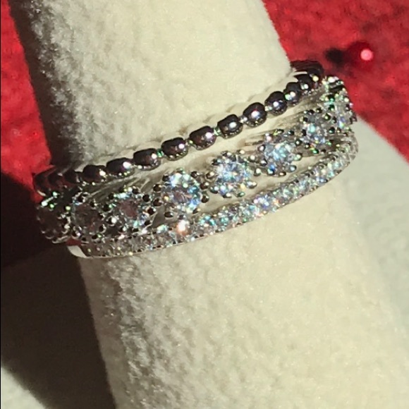 Unique Stack Ring Set, Sterling Silver & CZ - Picture 9 of 10